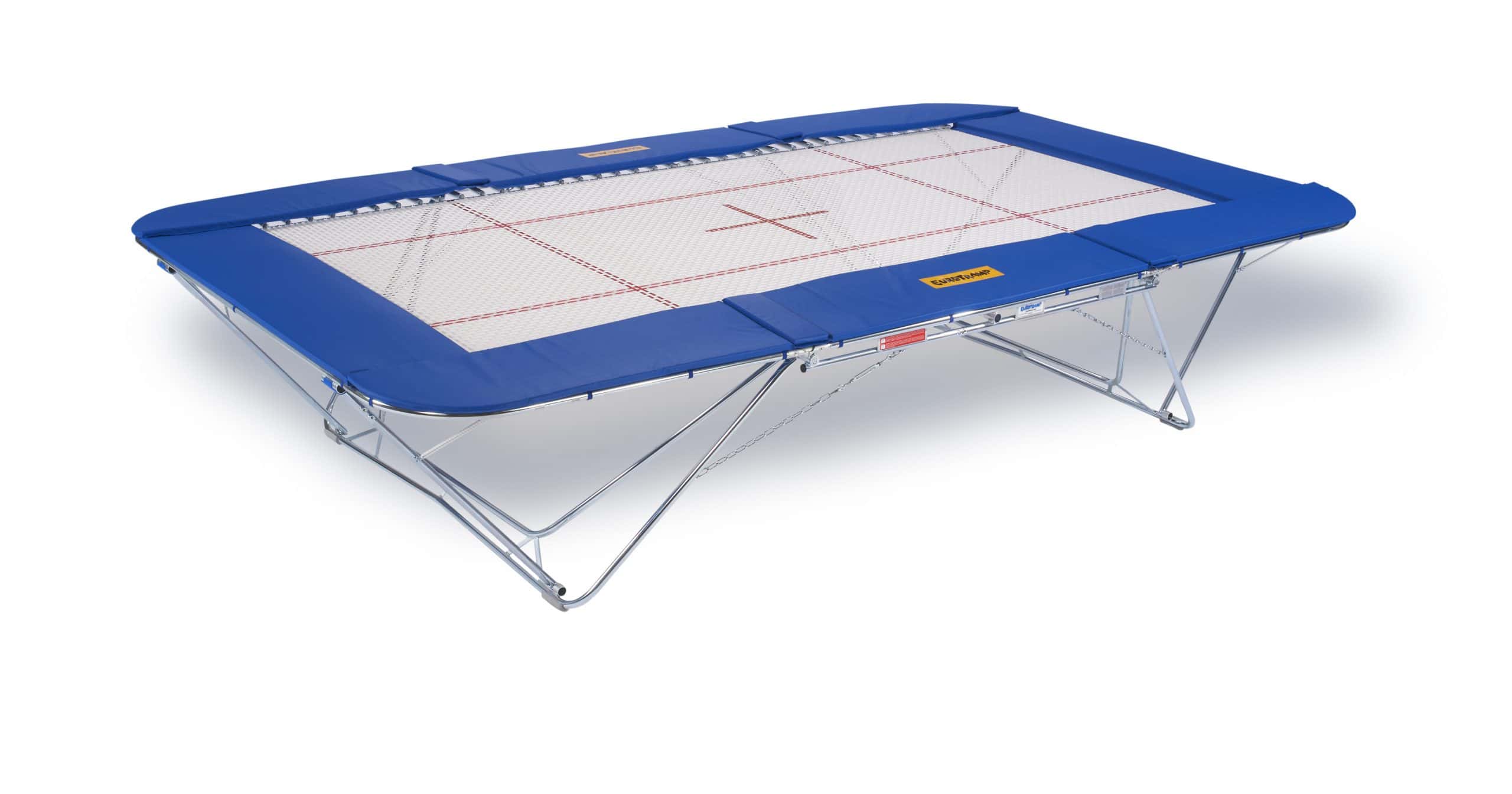 Trampolín Eurotramp Grand Master Super Spezial con cama de 13 mm. Alta estabilidad, 118 muelles y certificación TÜV. Ideal para entrenamiento avanzado.